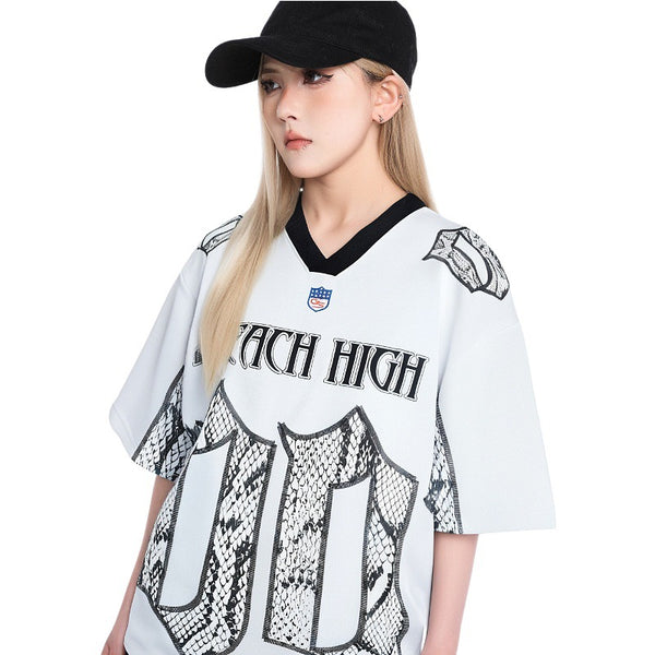 Snake Scale Design Mesh Jersey Short Sleeve T-shirt Loose